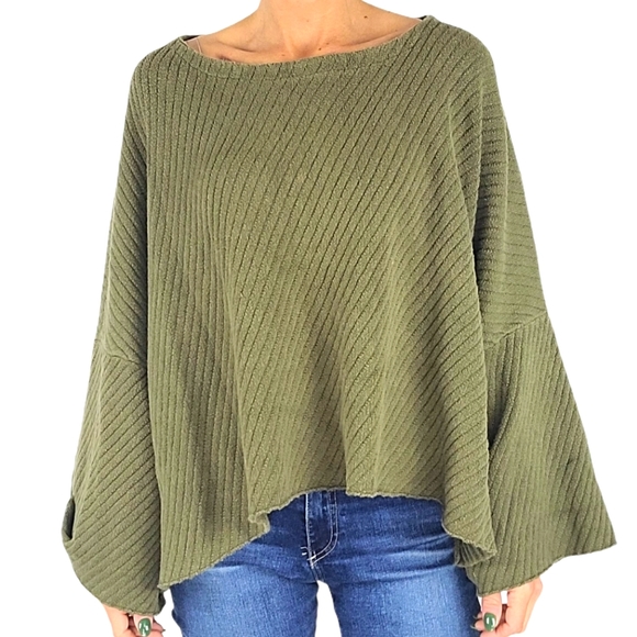 Free People Boho Ribbed Sweater Size Large Green - Picture 1 of 8